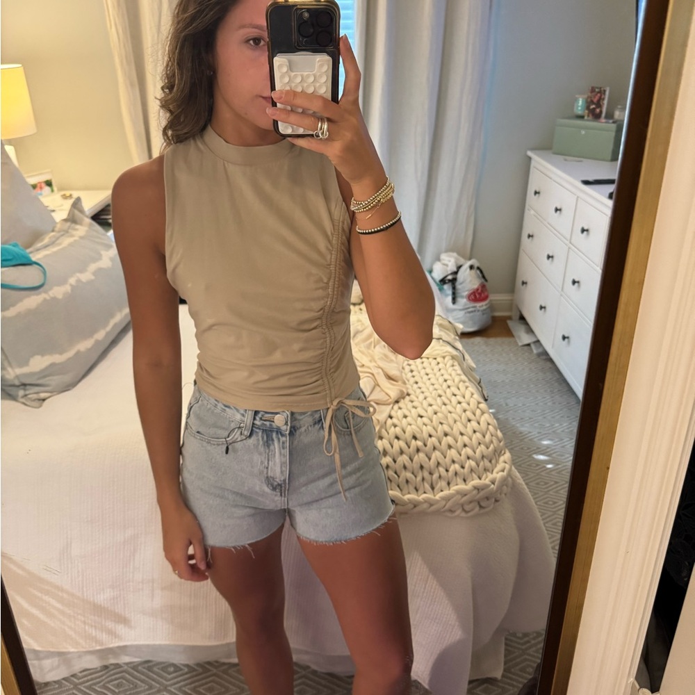 superdown Beige Ruched Tank Top